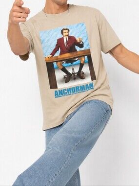 Anchorman Ron Burgundy Graphic T-Shirt Beige Movie Tee Funny Graphic Casual